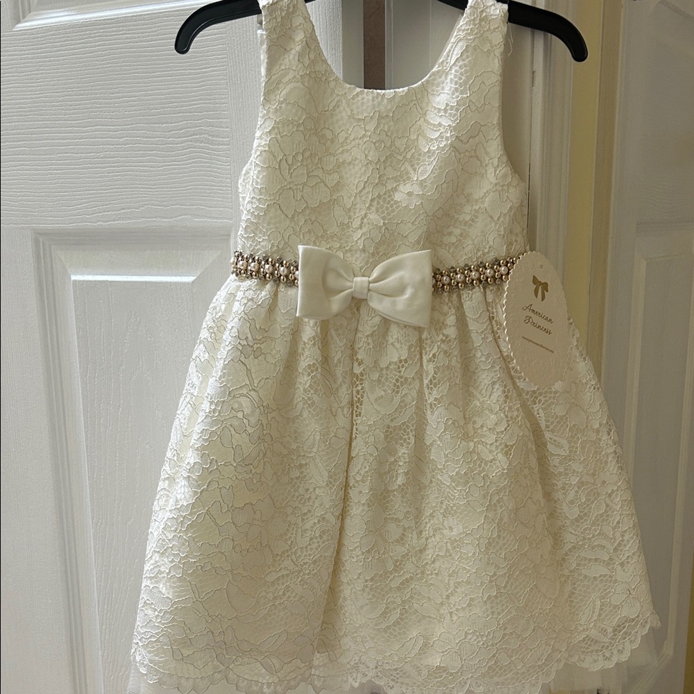 American Princess Cream Lace Dress with Bow